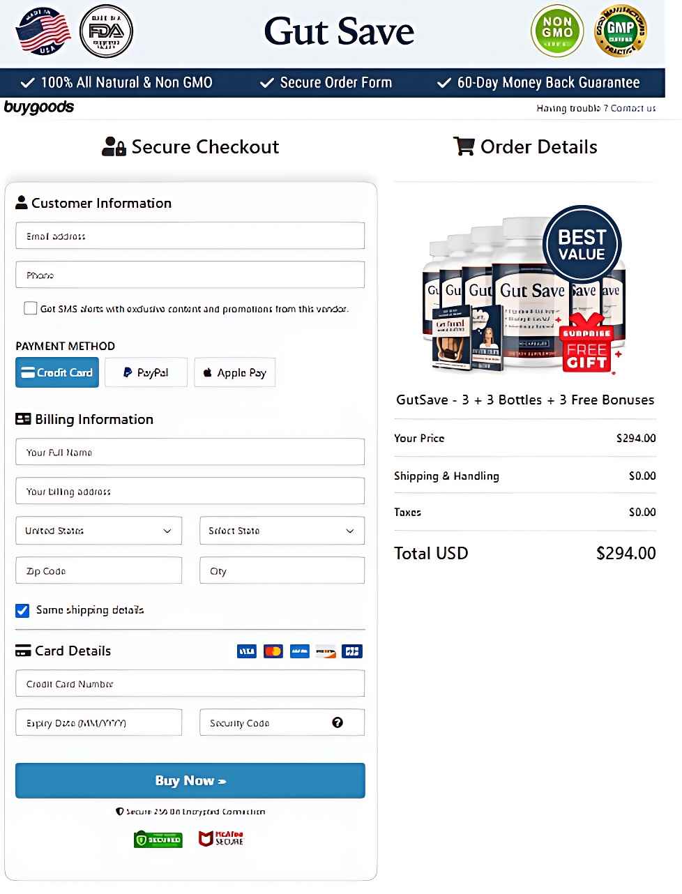 GutSave - Secure Checkout Page
